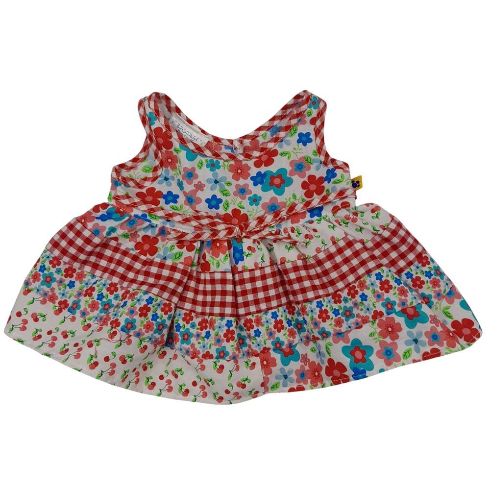 Build-A-Bear Workshop Floral Gingham Tiered Dress Plush Stuffed Animal Clothes